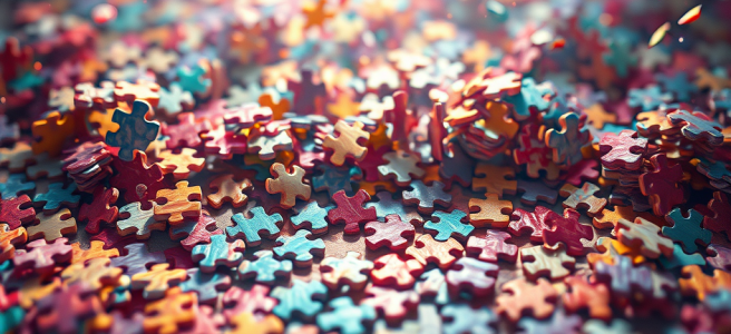bright jigsaw puzzle scattered
