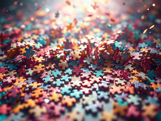 bright 
jigsaw puzzle scattered